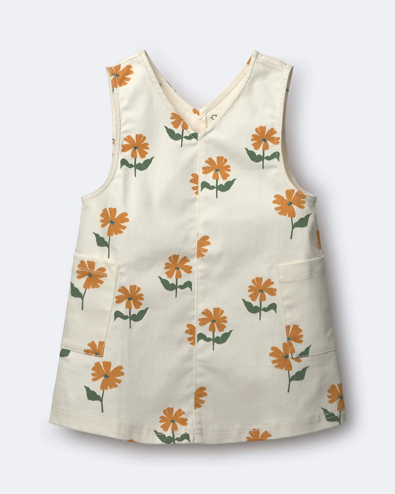 Toddler Girl Otter Pocket Jumper Floral Print - Cream
