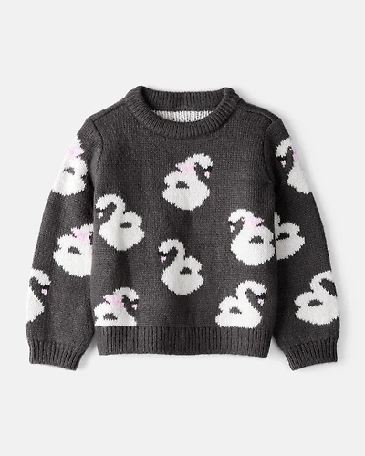 Toddler Girl Swan Sweater - Black