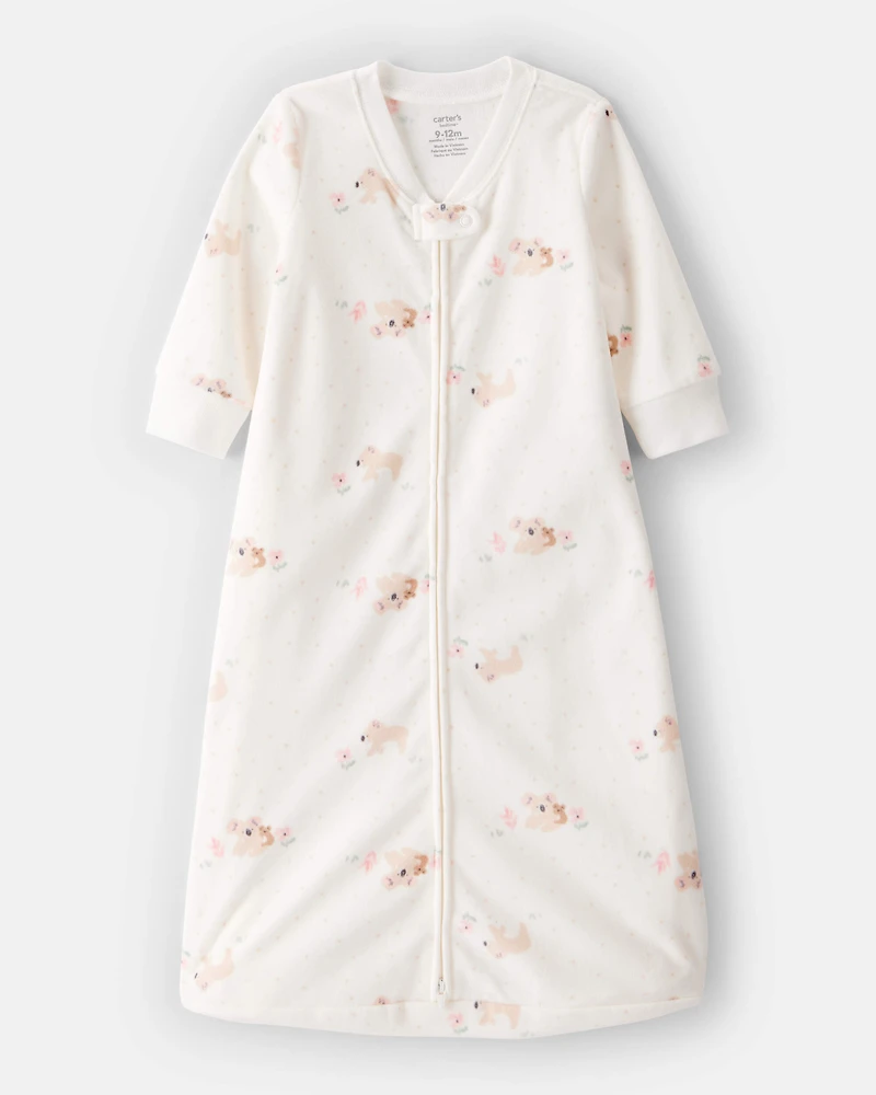 Baby Koala Print Loose Fit Long-Sleeve Wearable Blanket - White