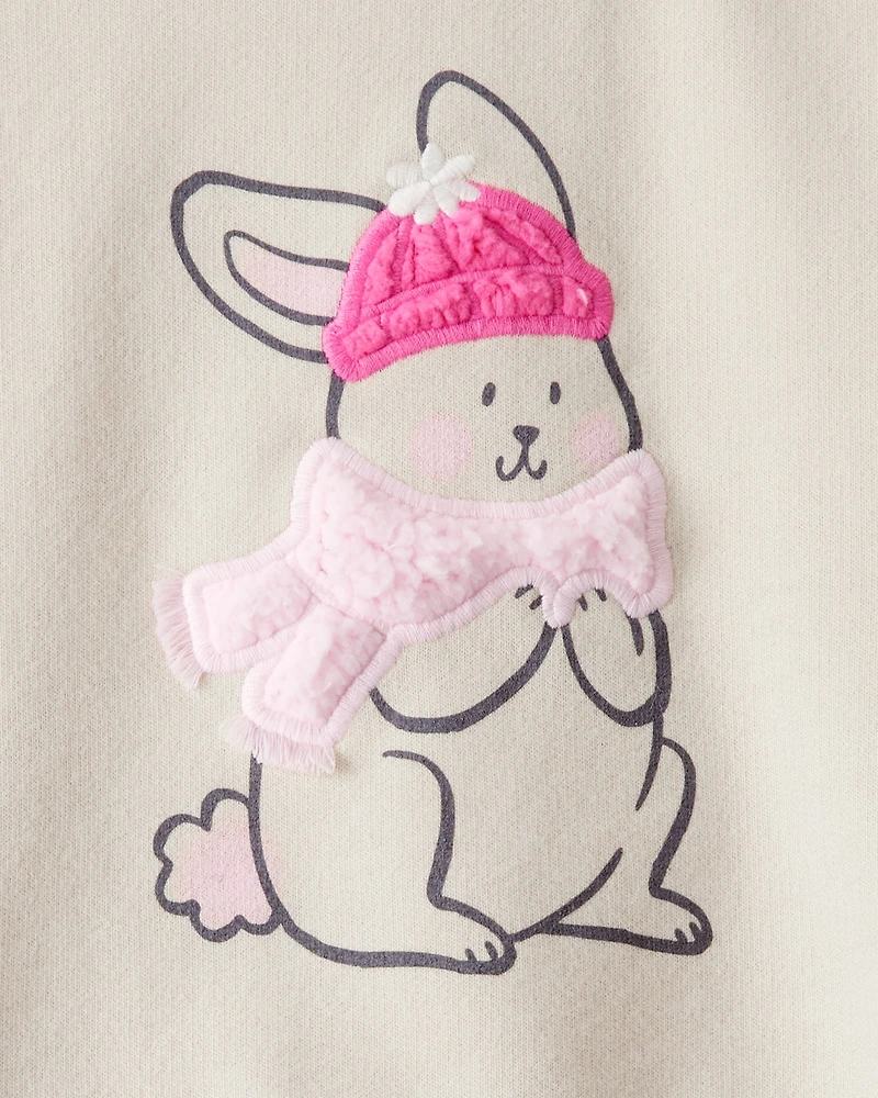 Baby Girl Bunny French Terry Long-Sleeve Pullover Sweatshirt - Cream