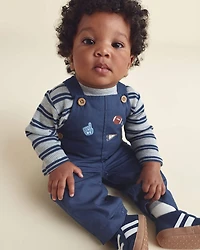 Baby Boy 2-Piece Striped Sports Thermal Overall Set - Navy