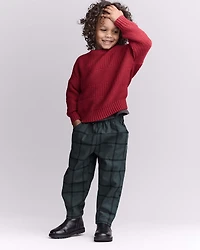 Toddler Boy Pull-On Pant Plaid - Dark Green