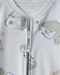 Baby Boy Dragon Print 100% Cotton Long-Sleeve 2-Way Zip 1-Piece Pyjamas