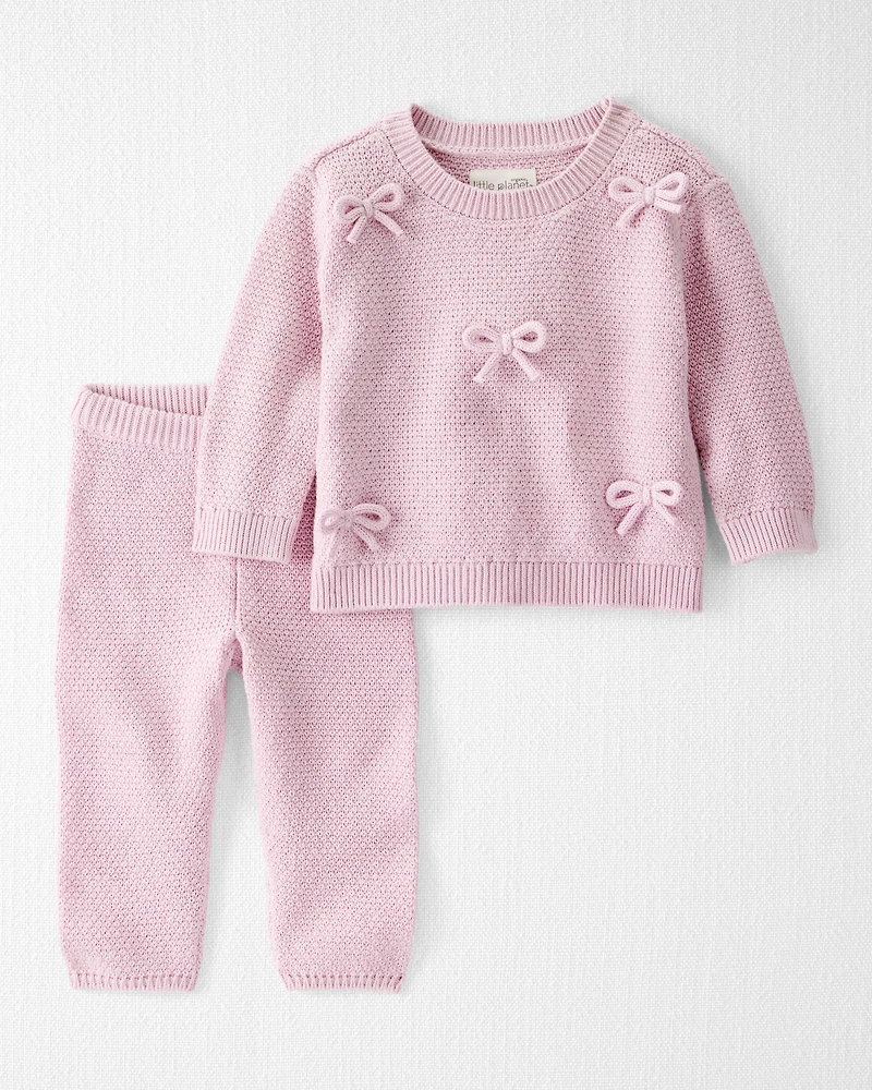 Baby Girl 2-Piece Organic Cotton Bow Knit Sweater & Pant Set