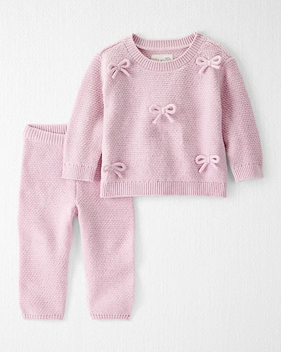 Baby Girl 2-Piece Organic Cotton Bow Knit Sweater & Pant Set