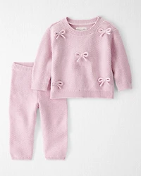 Baby Girl 2-Piece Organic Cotton Bow Knit Sweater & Pant Set