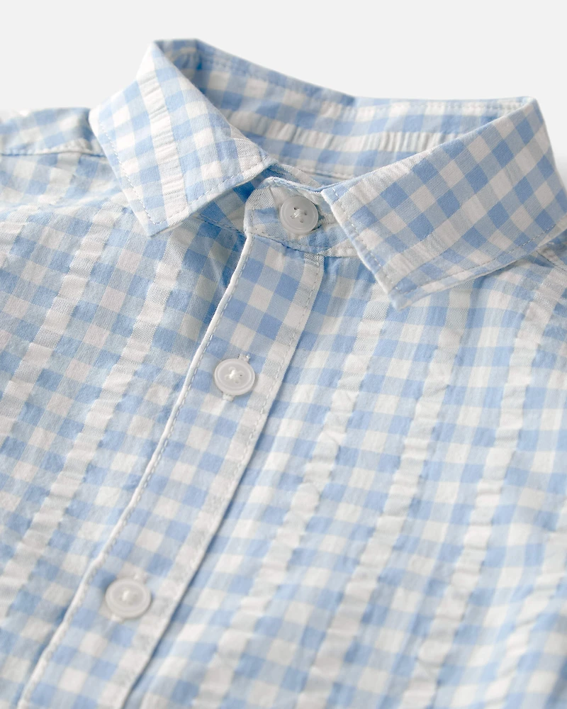 Boys Gingham Button-Front Shirt Made with Organic Cotton
