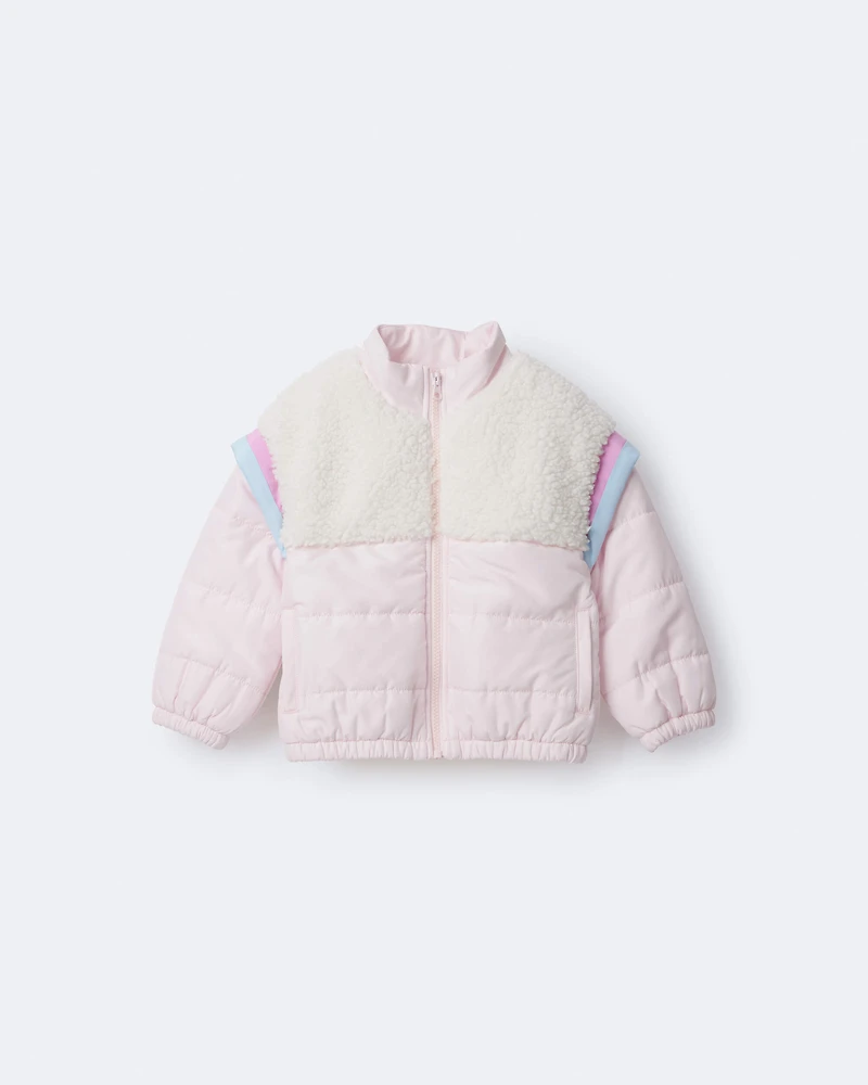Toddler Girl Colourblock Zip-Up Jacket - Light Pink/Cream