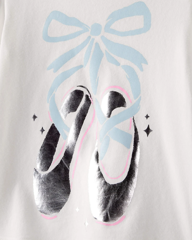 Toddler Girl Metallic Ballet Shoe Long-Sleeve Graphic Tee - White