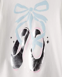 Toddler Girl Metallic Ballet Shoe Long-Sleeve Graphic Tee - White