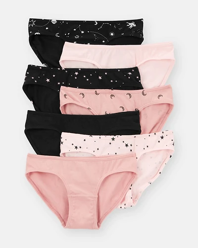 Girls 7-Pack Star Print Bikini Underwear - Black/Pink