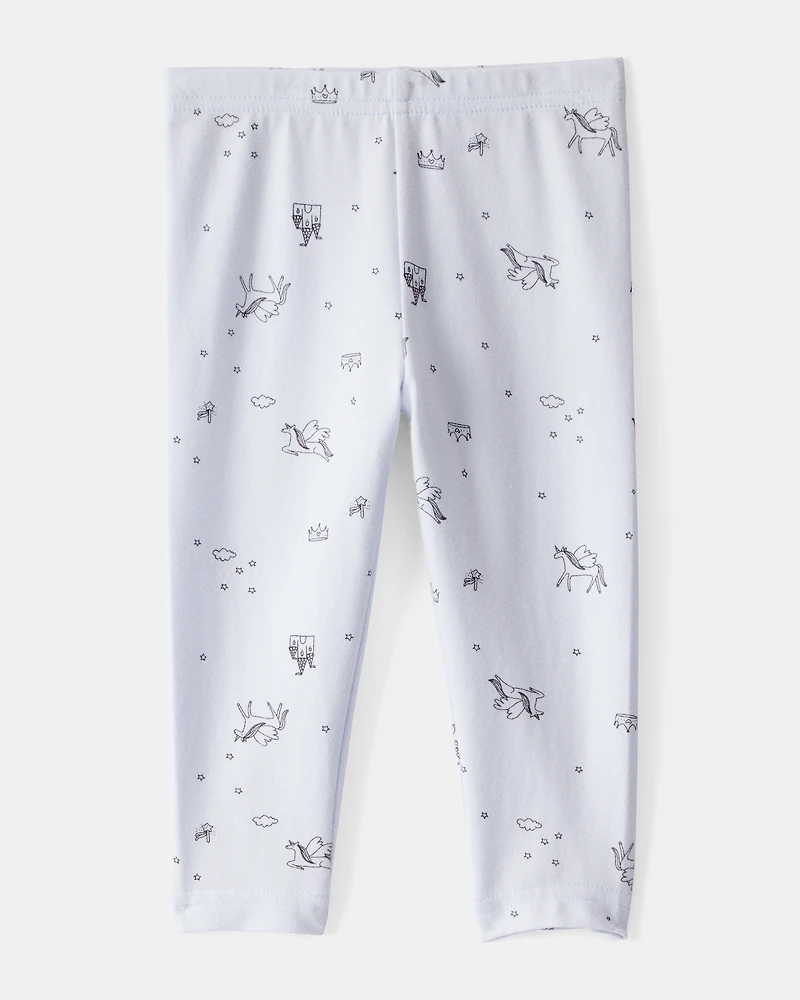 Baby Girl Printed Cotton Pull-On Stretch Leggings - Blue