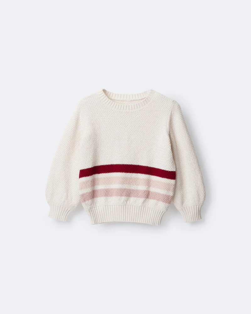 Toddler Girl Striped Pullover Sweater - Ivory