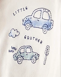 Baby 2-Piece Car Little Brother Long-Sleeve Bodysuit Pant Set - White/Blue