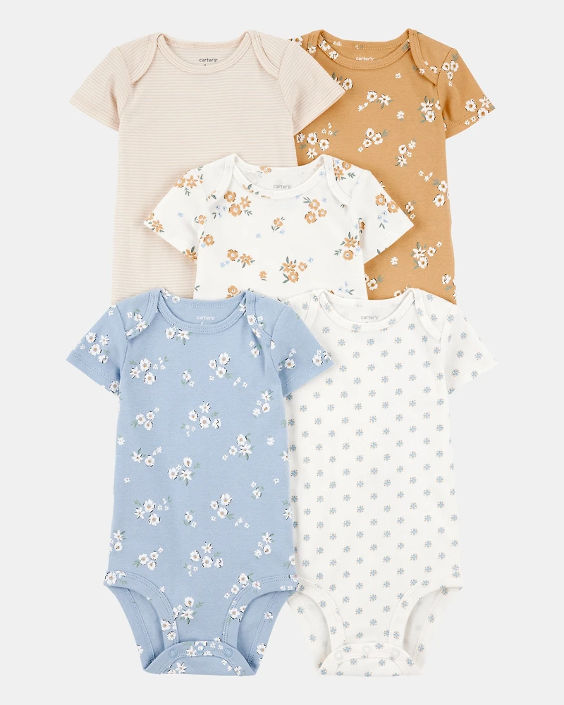 Baby 5-Pack Floral Short-Sleeve Cotton Bodysuits