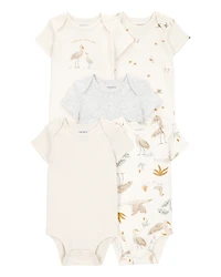 Baby 5-Pack Striped Birds Short-Sleeve Cotton Bodysuits