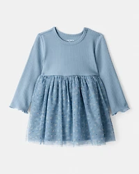 Baby Girl Floral Print Long-Sleeve Dress - Blue