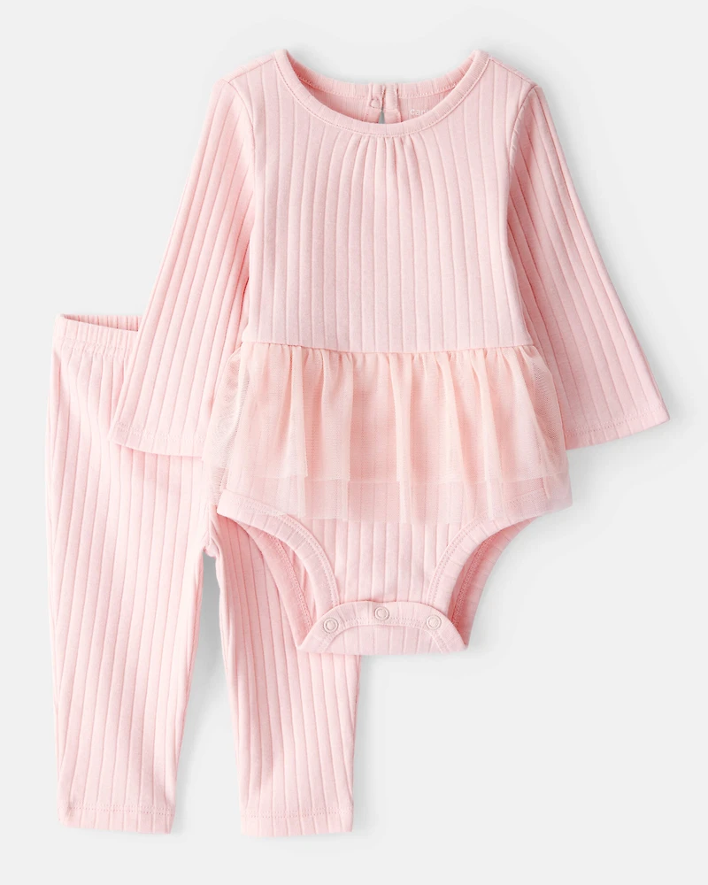 Baby Girl 2-Piece Ribbed Tutu Bodysuit Pant Set