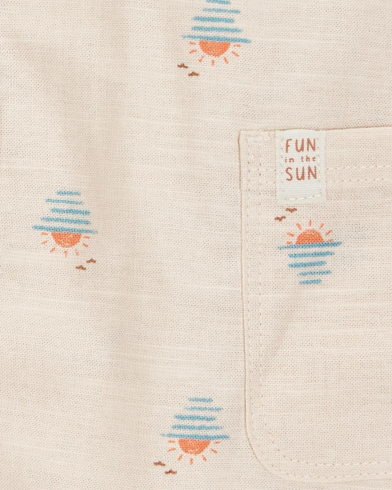 Baby Button-Front Sunset Print Sleeveless Romper