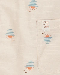 Baby Button-Front Sunset Print Sleeveless Romper