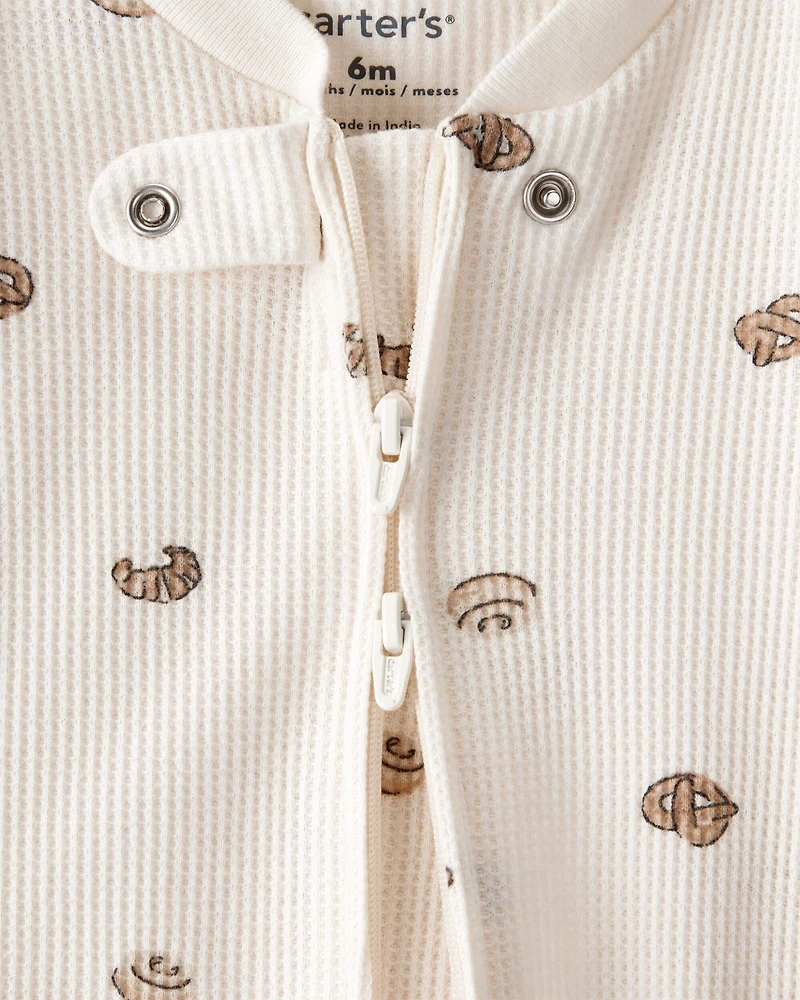 Pastry Print Cotton Long-Sleeve Snug Fit Sleeper - Cream
