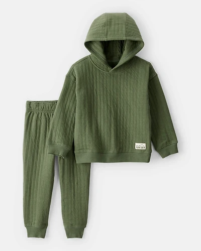 Toddler Boy 2-Piece Hooded Tee & Pant Set - Olive