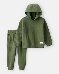 Toddler Boy 2-Piece Hooded Tee & Pant Set - Olive