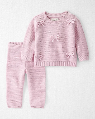 Baby Girl 2-Piece Organic Cotton Bow Sweater Knit Set