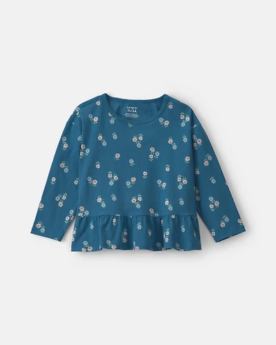 Toddler Girl Floral Long Sleeve Top - Teal