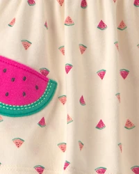 Baby Girl Watermelon Bodysuit Dress - Ivory