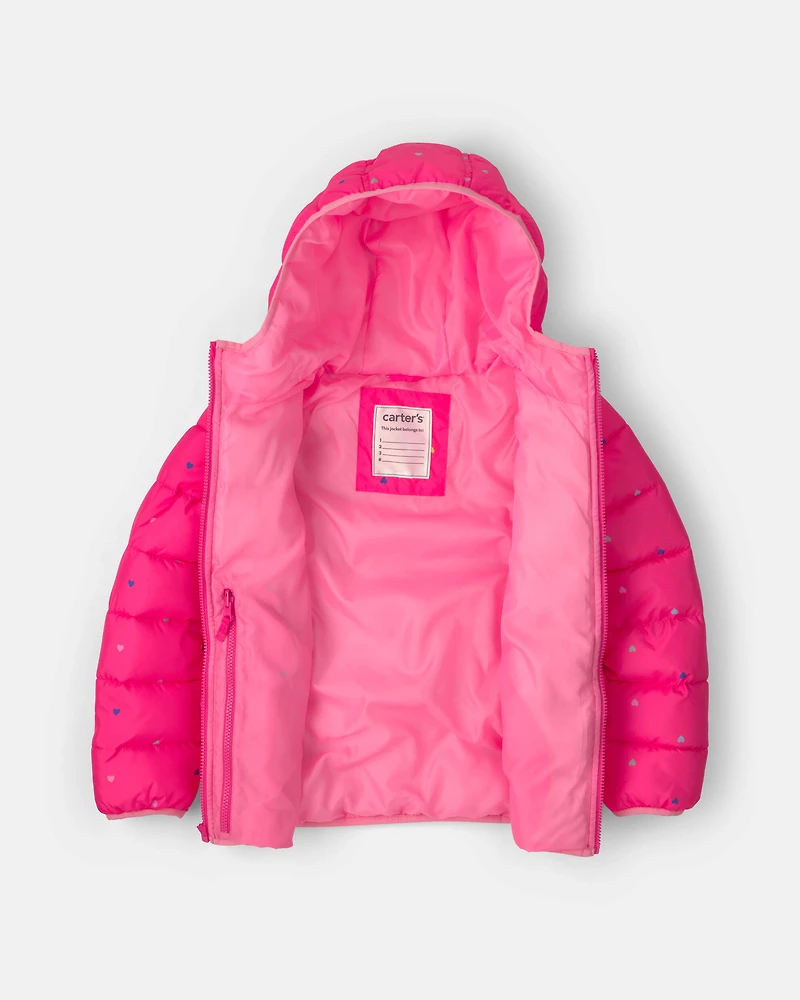 Girls Midweight Packable Puffer- Pink