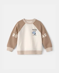 Toddler Boy Dinosaur French Terry Pullover Sweatshirt - Brown/Ivory