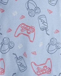 Boys Gaming Print 100% Cotton Long-Sleeve 4-Piece Pyjamas - Blue