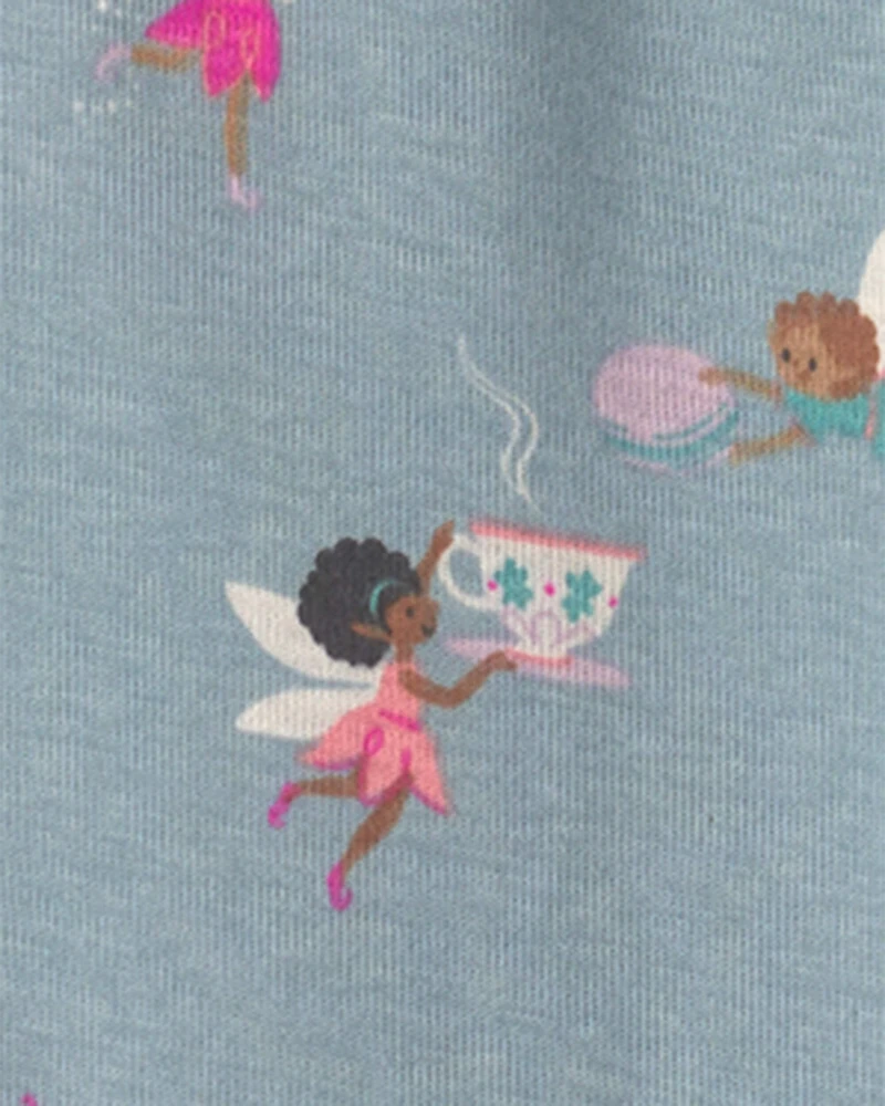 Toddler Girl 4-Piece Fairy 100% Cotton Snug Fit Pyjama Set - Blue/Cream