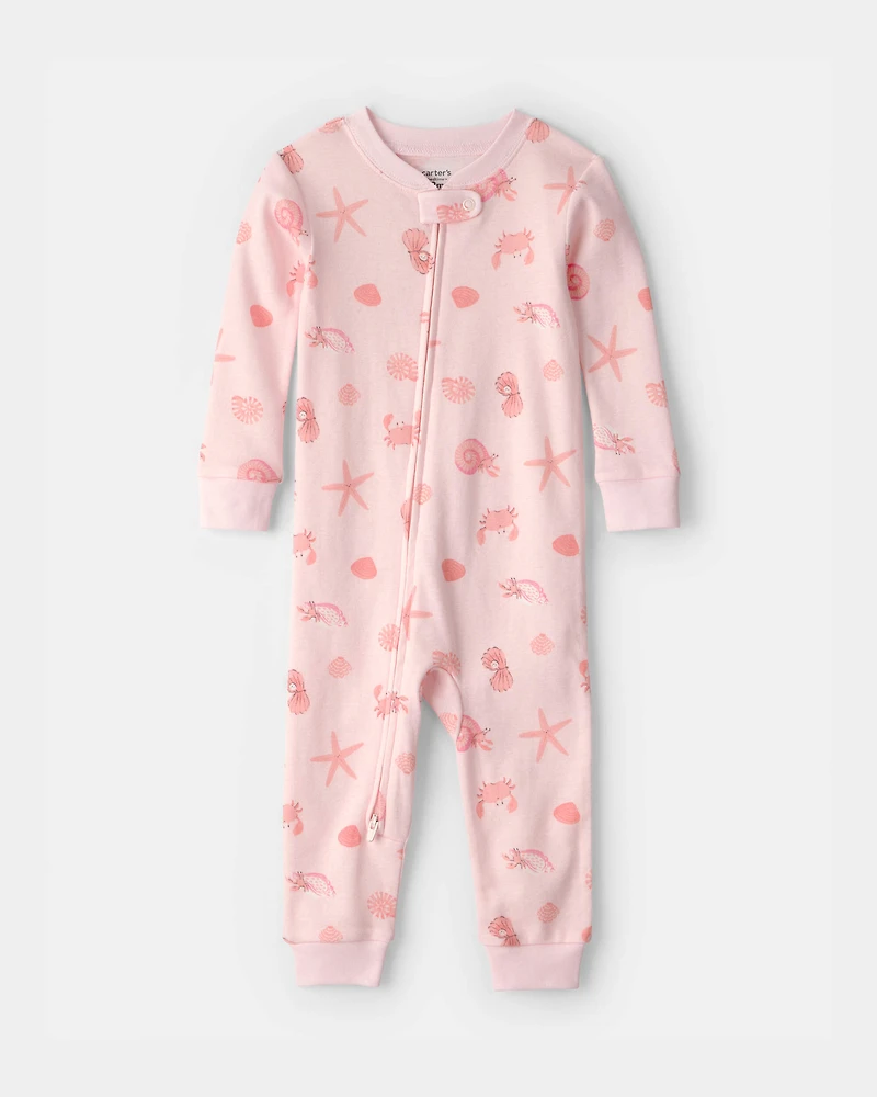 Toddler Girl Shell 100% Cotton Snug Fit 1-Piece pyjama - Pink