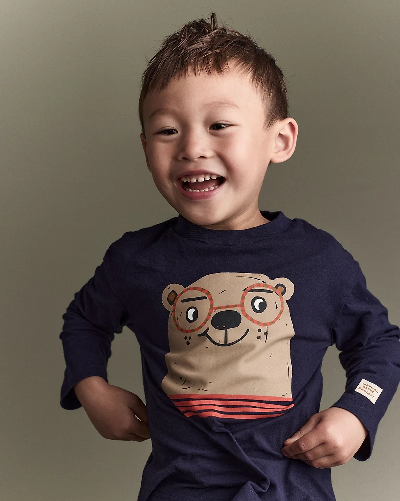 Toddler Boy Otter Long-Sleeve Relaxed Graphic Tee - Navy