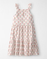 Girls Organic Cotton Tiered Dress Rosebud Petal Print