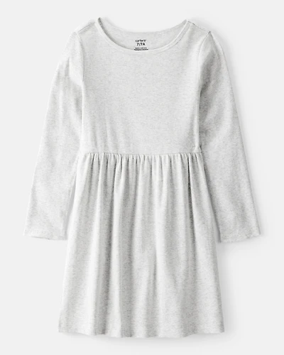 Girls Long Sleeve Cotton Dress - Grey