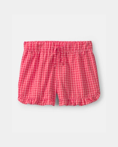 Girls Ruffle-Trim Gingham Shorts - Red