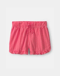 Girls Ruffle-Trim Gingham Shorts - Red