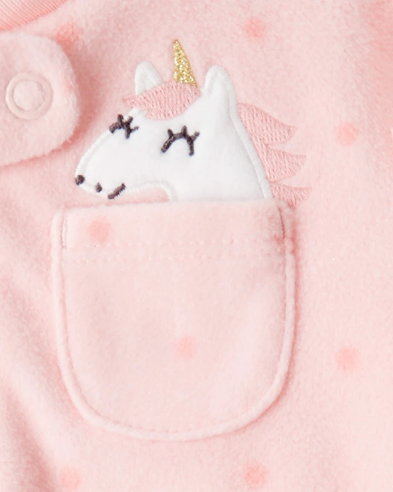 Baby Girl Unicorn Print Loose Fit Long-Sleeve Sleeper - Pink