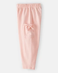 Toddler Girl Bow Pocket French Terry Pants - Coral