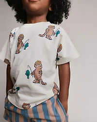 Toddler Dolman Tee Fishing Tiger Print - Cream