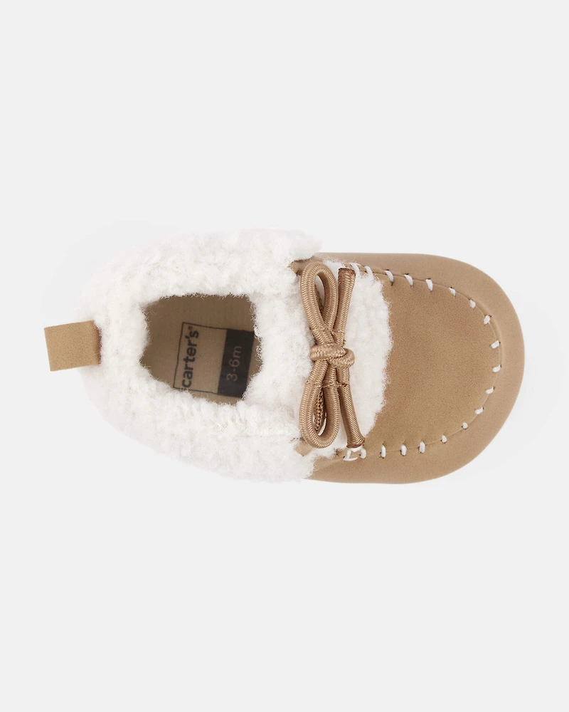 Baby Boy Sherpa Moccasin Boots - Brown/White