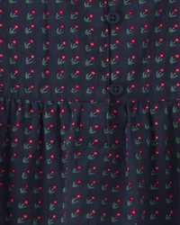 Toddler Girl Organic Cotton Dobby Dress Navy Floral