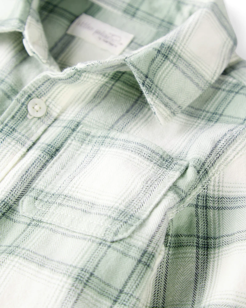 Toddler Organic Cotton Herringbone Button-Front Shirt Plaid