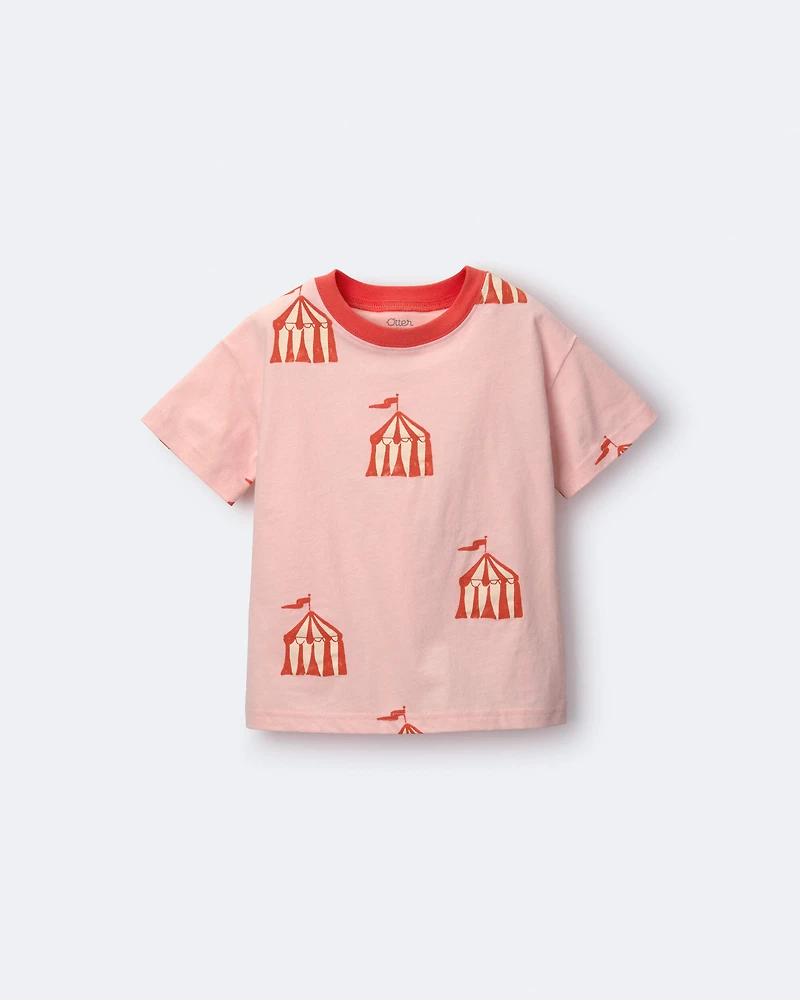 Toddler Girl Relaxed Graphic Tee Big Top Print - Light Pink