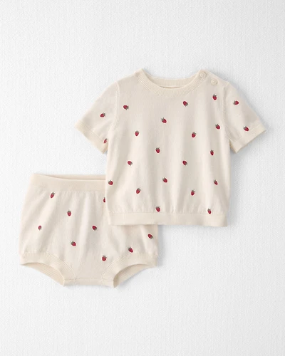 Baby Girl 2-Piece Organic Cotton Sweater Set Cream Berry Patch