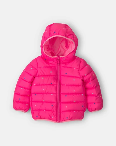 Toddler Girl Midweight Packable Puffer- Pink