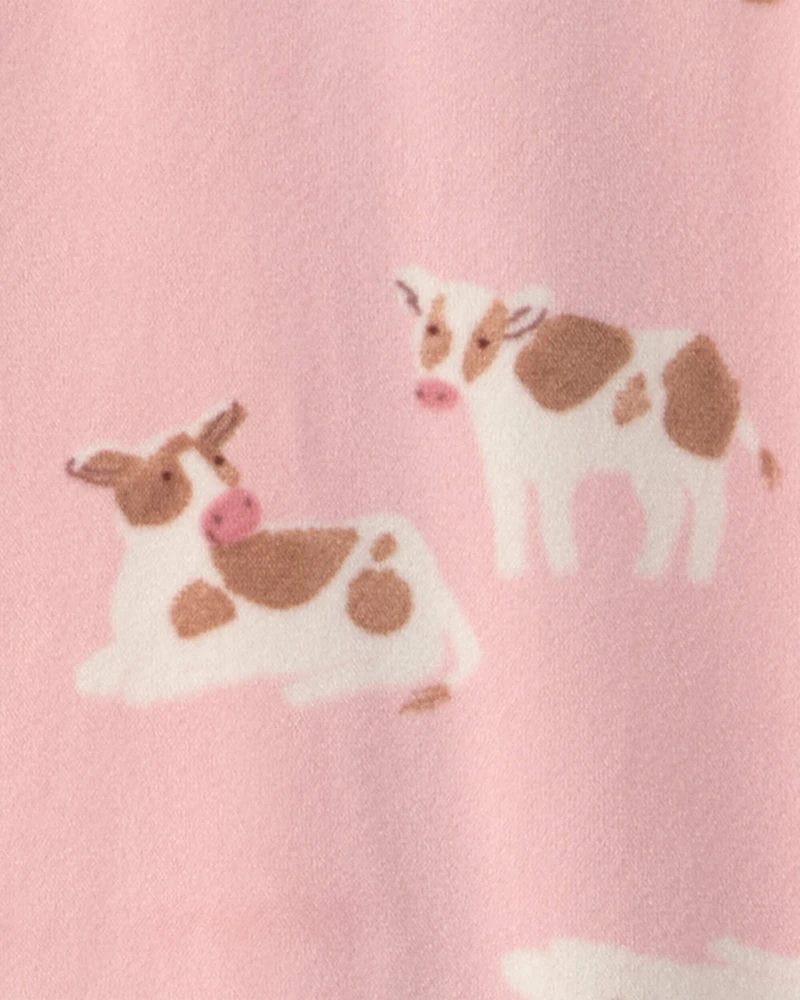 Toddler Girl 1-Piece Cow DreamPlush Snug Fit Footed Pyjama - Pink